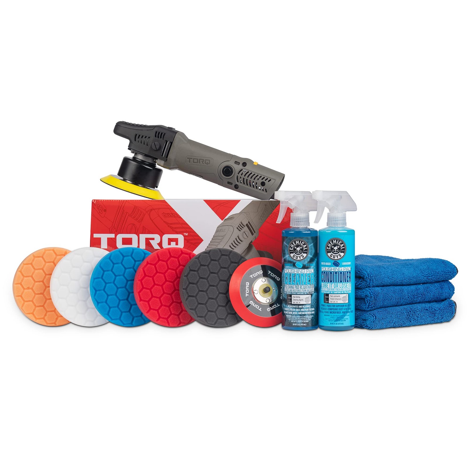 Chemical Guys TORQX Random Orbital Polisher Complete Car Detailing Kit Pads,…