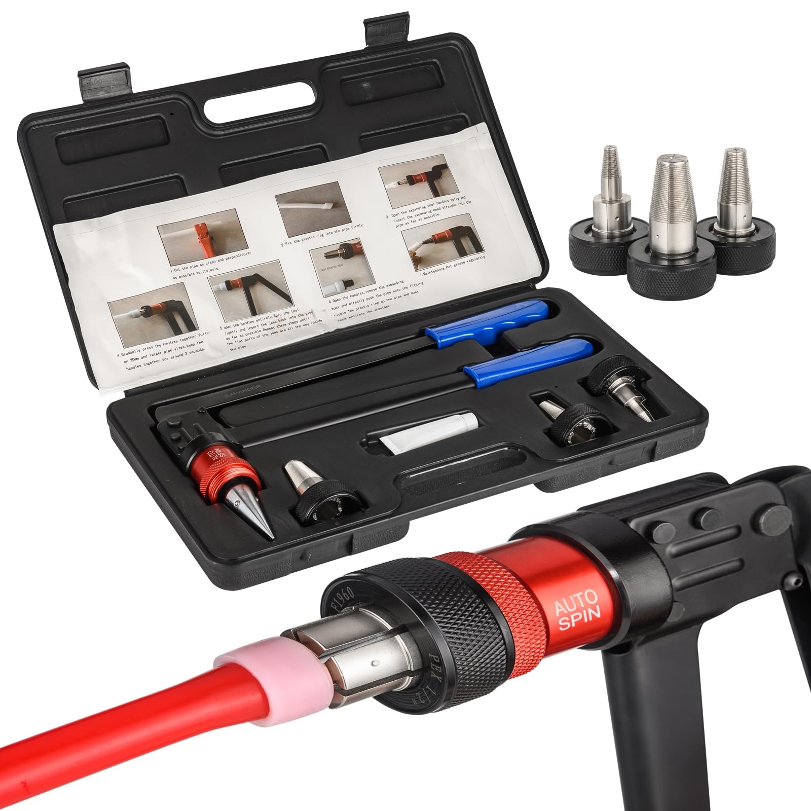GUOFIS Auto-spin PEX A Expansion Tool, Automatically Rotation Red and Black