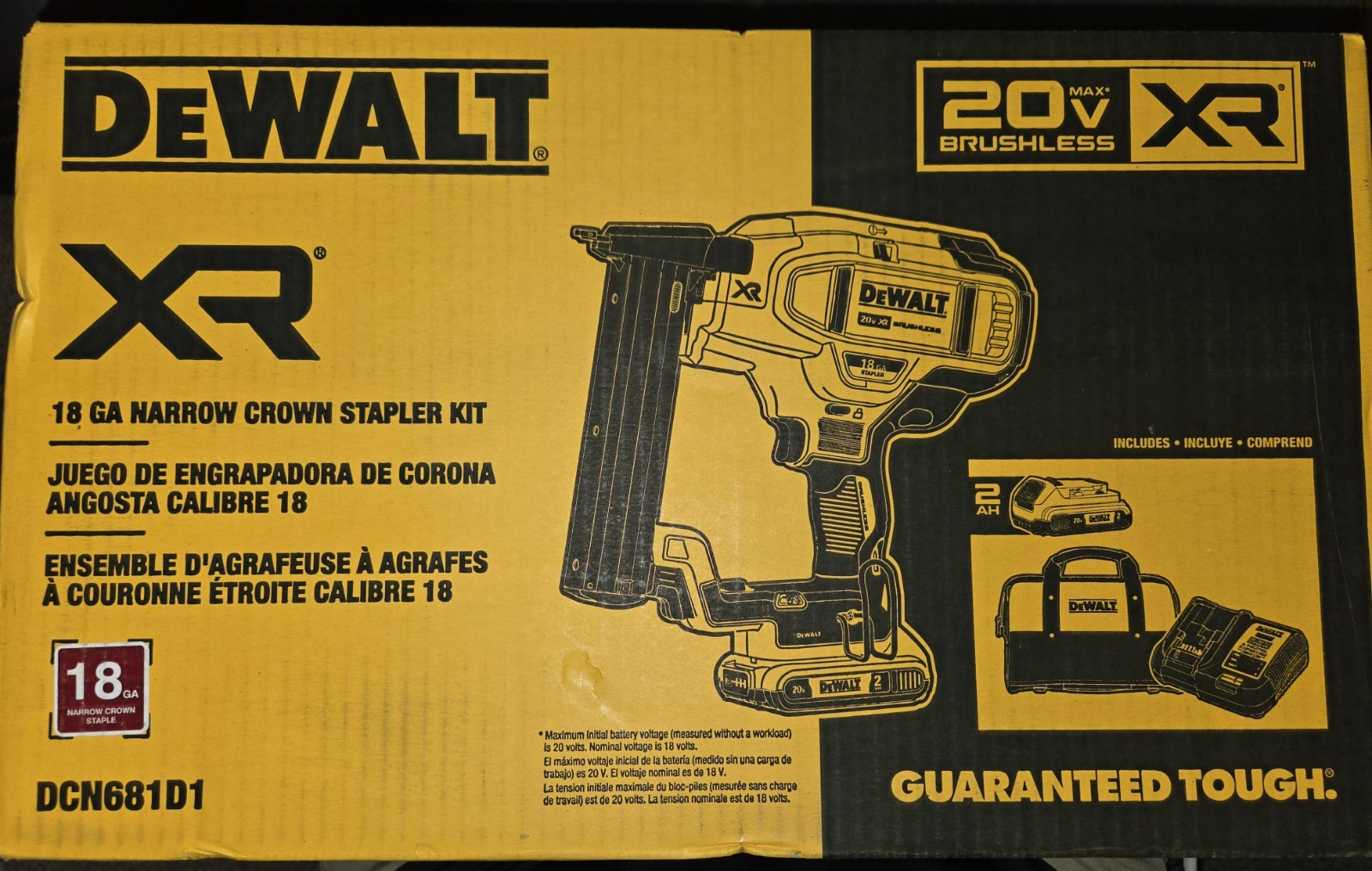 DEWALT DCN681D1 20V Cordless 18 GA Narrow Crown Stapler Kit