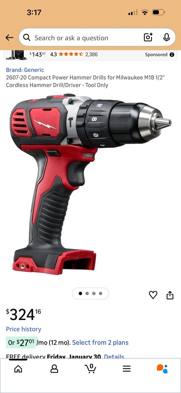 Milwaukee M18 18V Li-Ion 1/2 » Cordless Compact Hammer Drill 2607-20