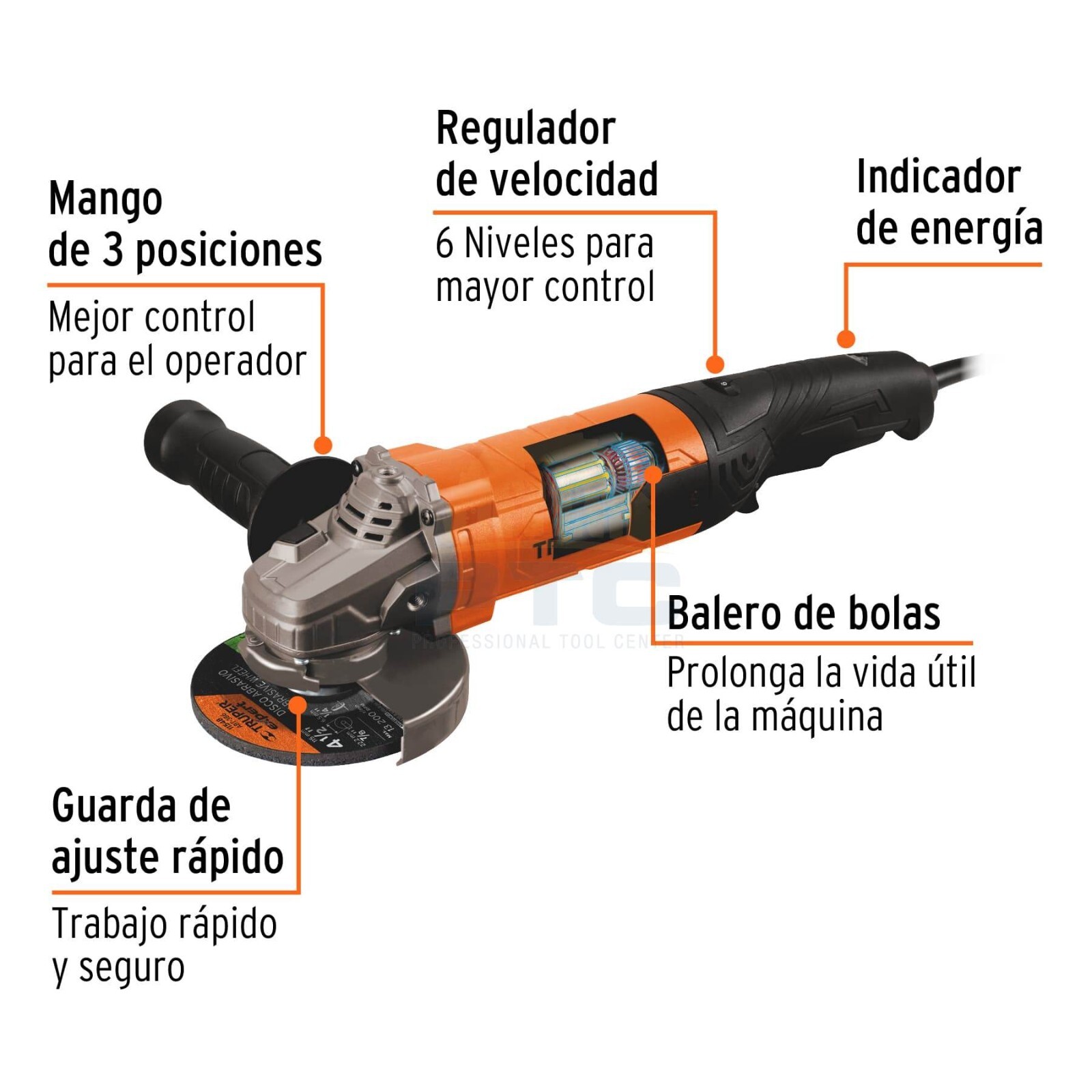 Truper ESMA-45110 Angle grinder 4-1/2&Prime; 1100 W, professional