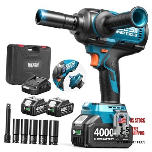 Upgraded Impact Wrench 1180 Ft-lbs (1600 N·m): 1/2&Prime; 1180 Ft-lbs / 2x Battery