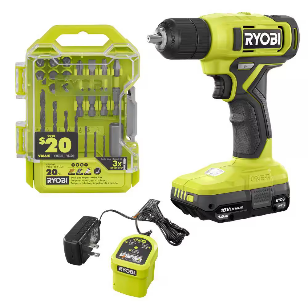 ONE+ 18V Cordless 3/8 In. Drill/Driver Kit with 1.5 Ah Battery, Charger, and Dri