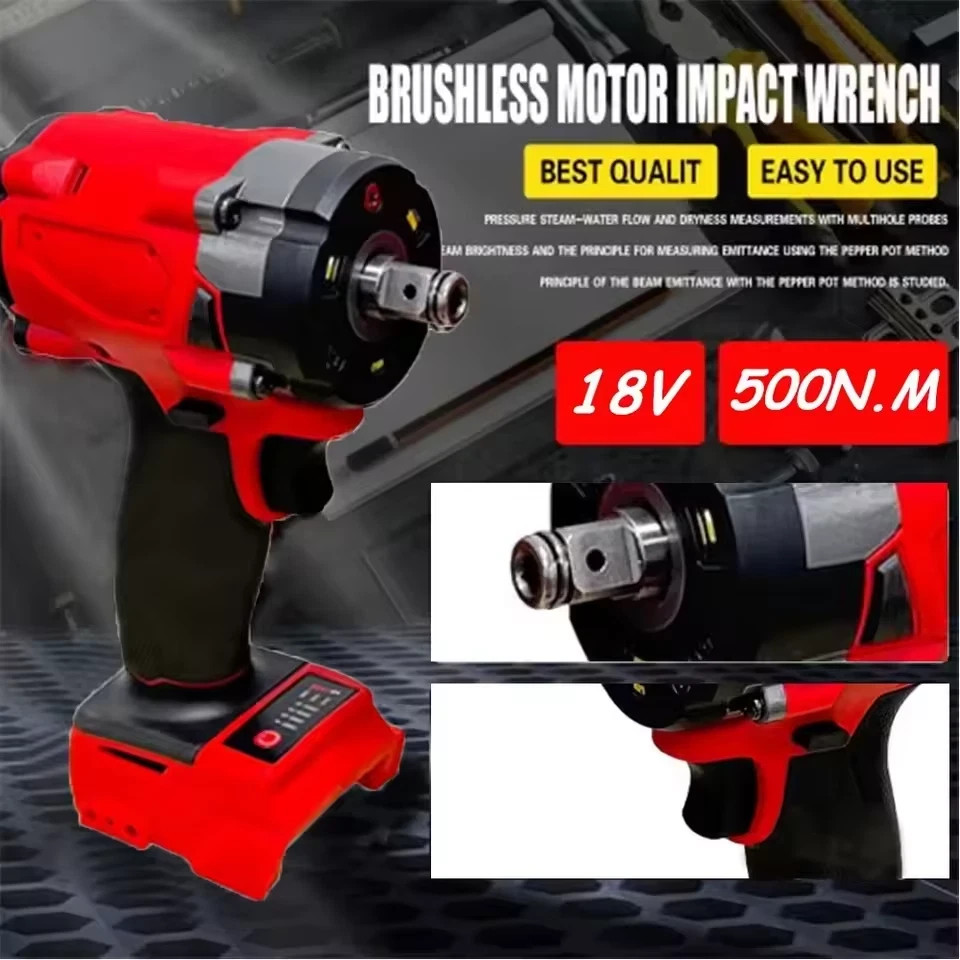 Brushless Cordless 1/2&Prime; Impact Wrench 500N.m Electric Driver Fits Milwaukee 18V