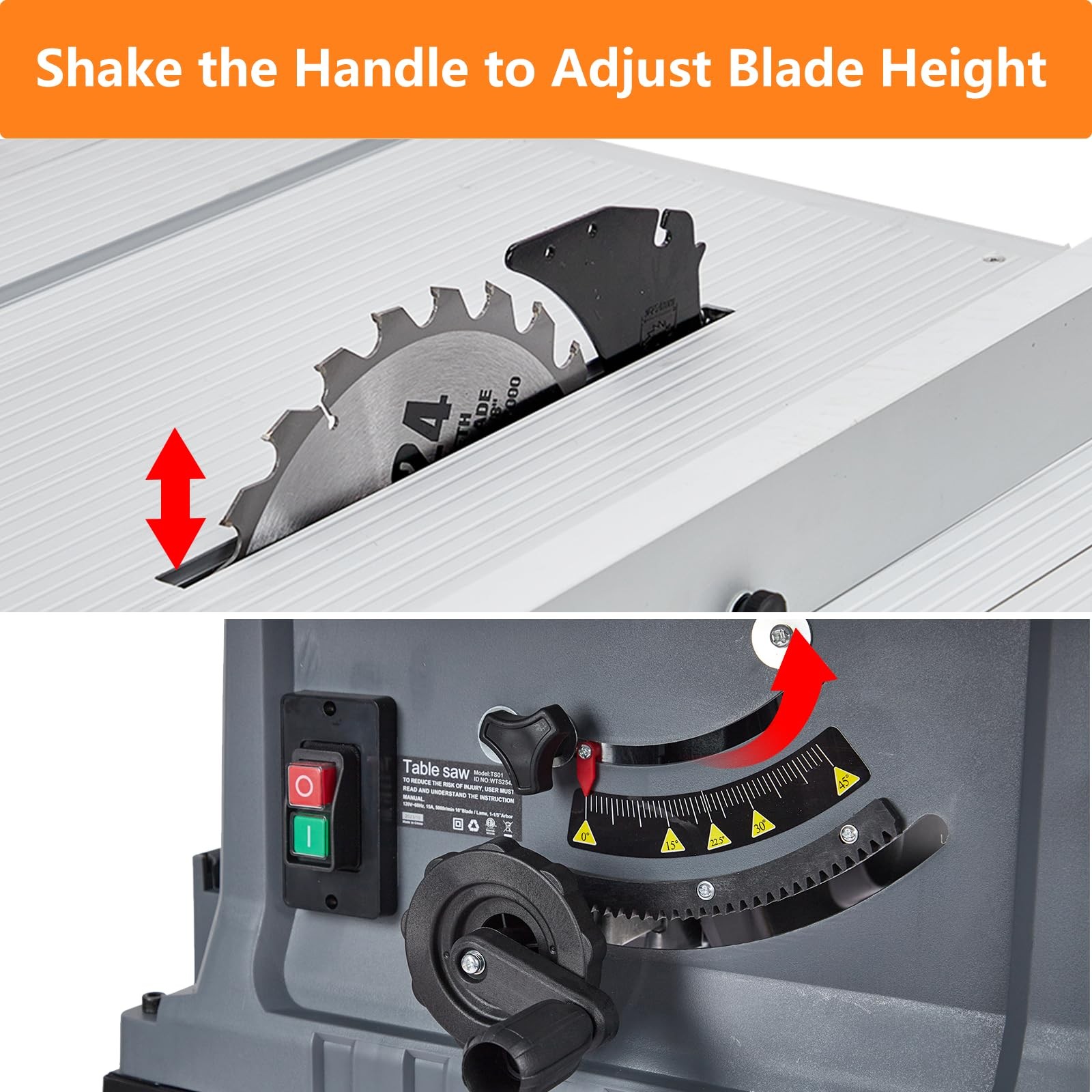 10 Inch Portable Benchtop Table Saw 15 Amp 5000RPM 90° Cross Cut 0-45° Bevel Cut
