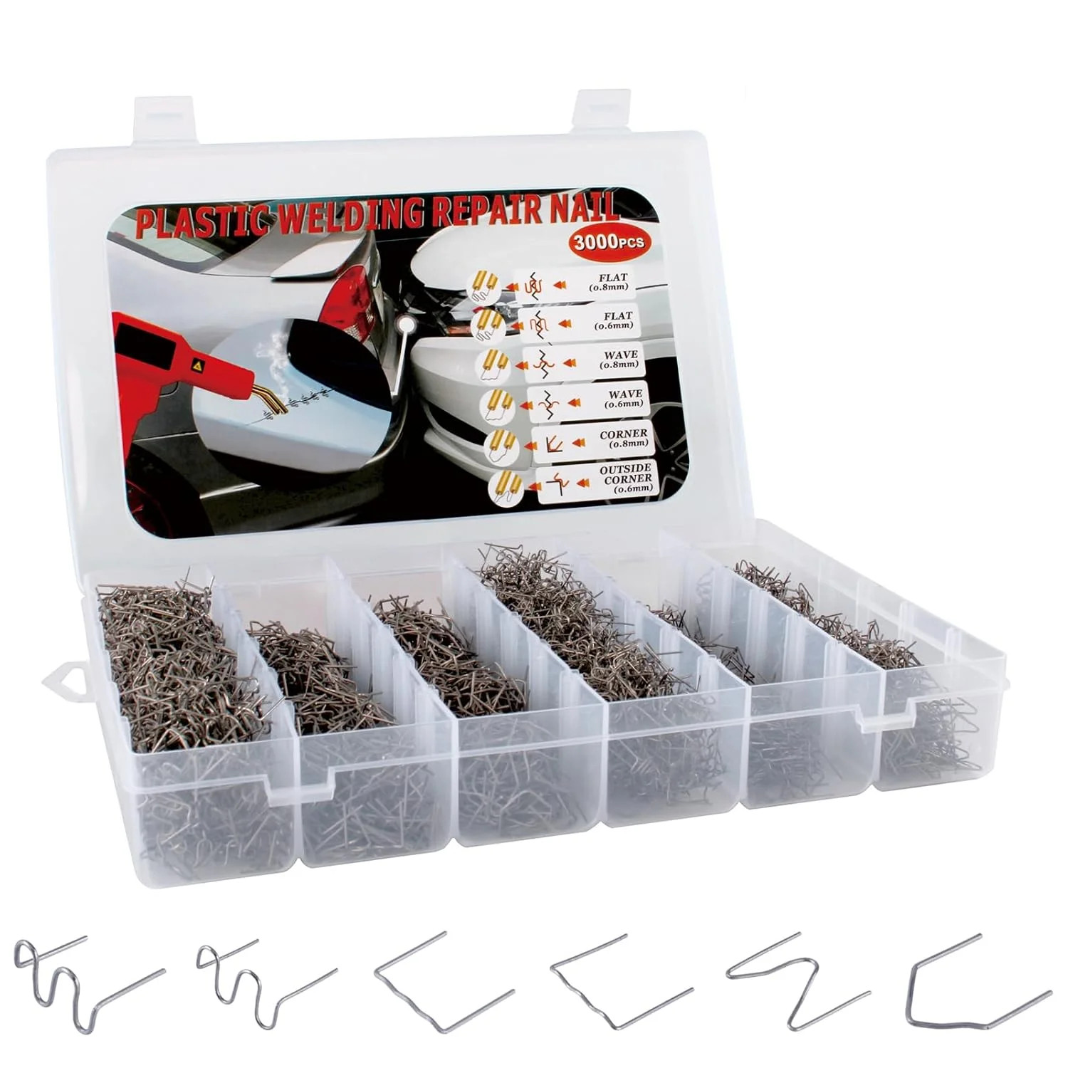 3000PCS Plastic Bumper Repair Kit – 6 Types Hot Stapler Staples 0.6丨0.8mm for Pl