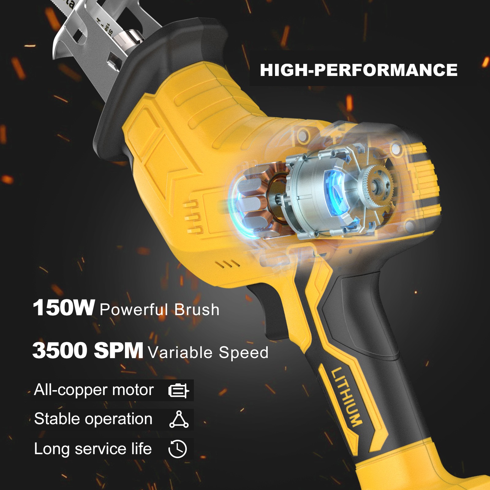 Cordless Reciprocating Saw Recipro Saw For DeWalt 20V 8Ah Battery/LED Work Light