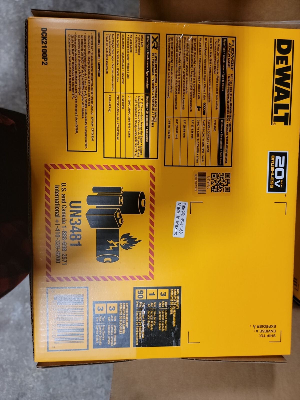 DEWALT DCK2100P2 20V MAX BRUSHLESS 2-TOOL COMBO KIT W/HAMMER DRILL& IMPACT DRIVE