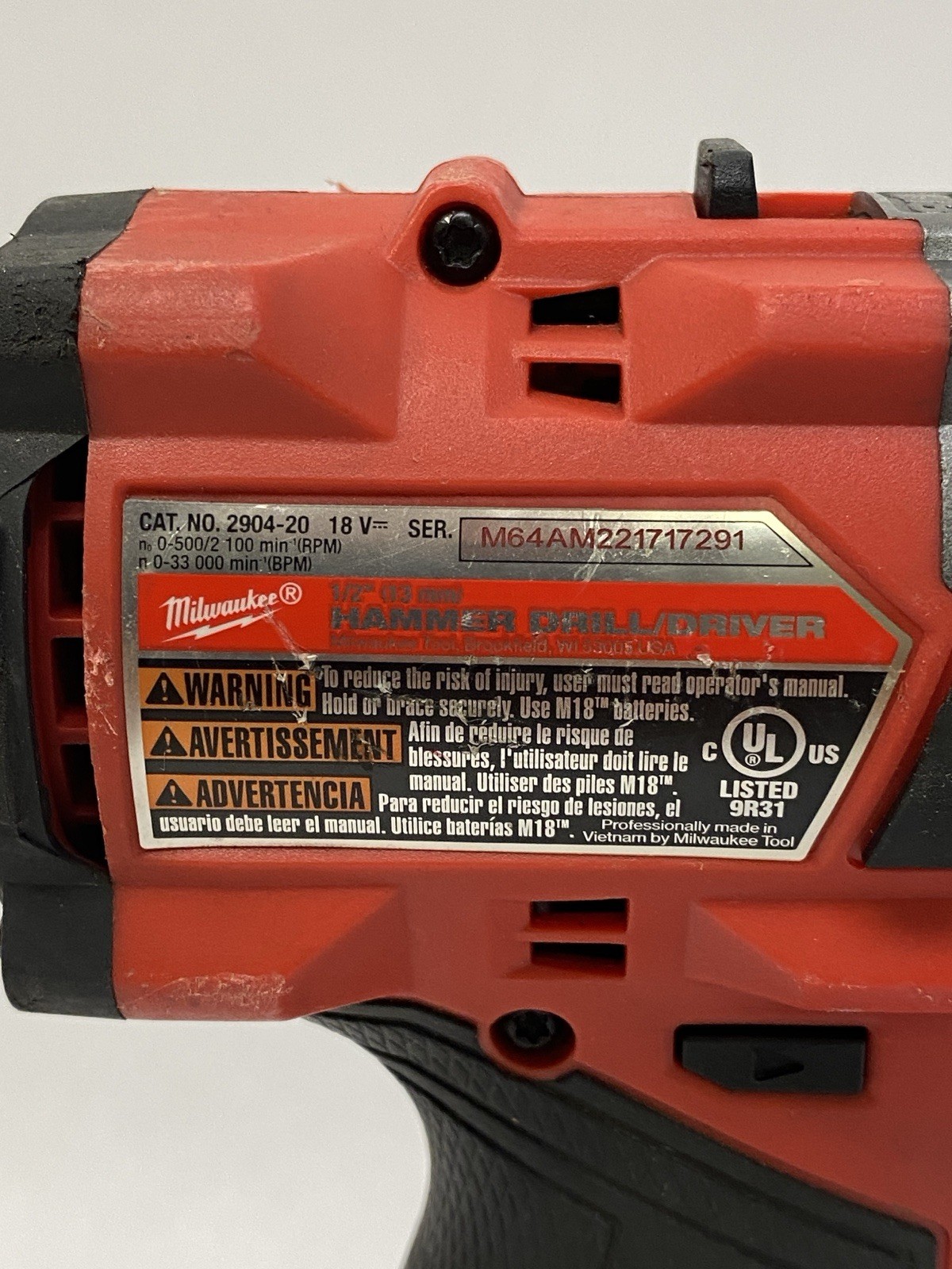 Milwaukee M18 18V Cordless 1/2&Prime; Hammer Drill/Driver 2904-20 CP 2.0 Battery
