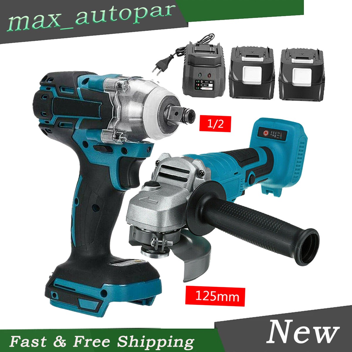 For Makita 18V Tools Combo Kit 1/2&Prime; Impact Wrench 125 mm Angle Grinder+2 Battery