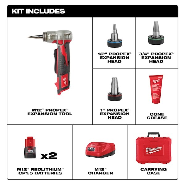 Milwaukee Tool 2432-22 M12 Lithium-Ion Propex Expansion Tool Kit
