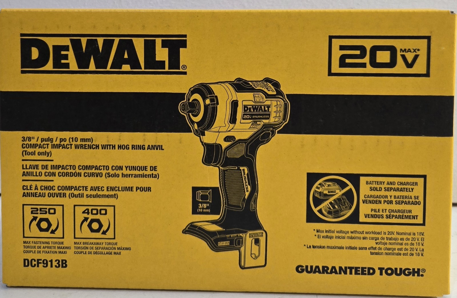 DeWALT DCF913B 20V MAX 3/8 IN IMPACT WRENCH WITH HOG RING ANVIL (Tool Only) NEW