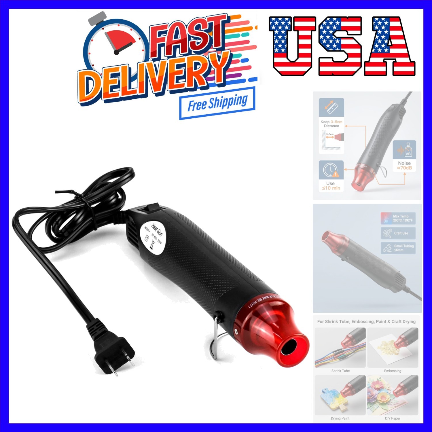 Mini Heat Gun, 300W Portable Hot Air Tool for Crafts, Epoxy Resin, Shrink Tub…