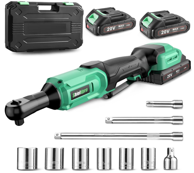 Kit Llave de Trinquete Inalámbrica 20V 3/8&Prime;, 400 RPM, 2 Baterías, Cargador y Vas