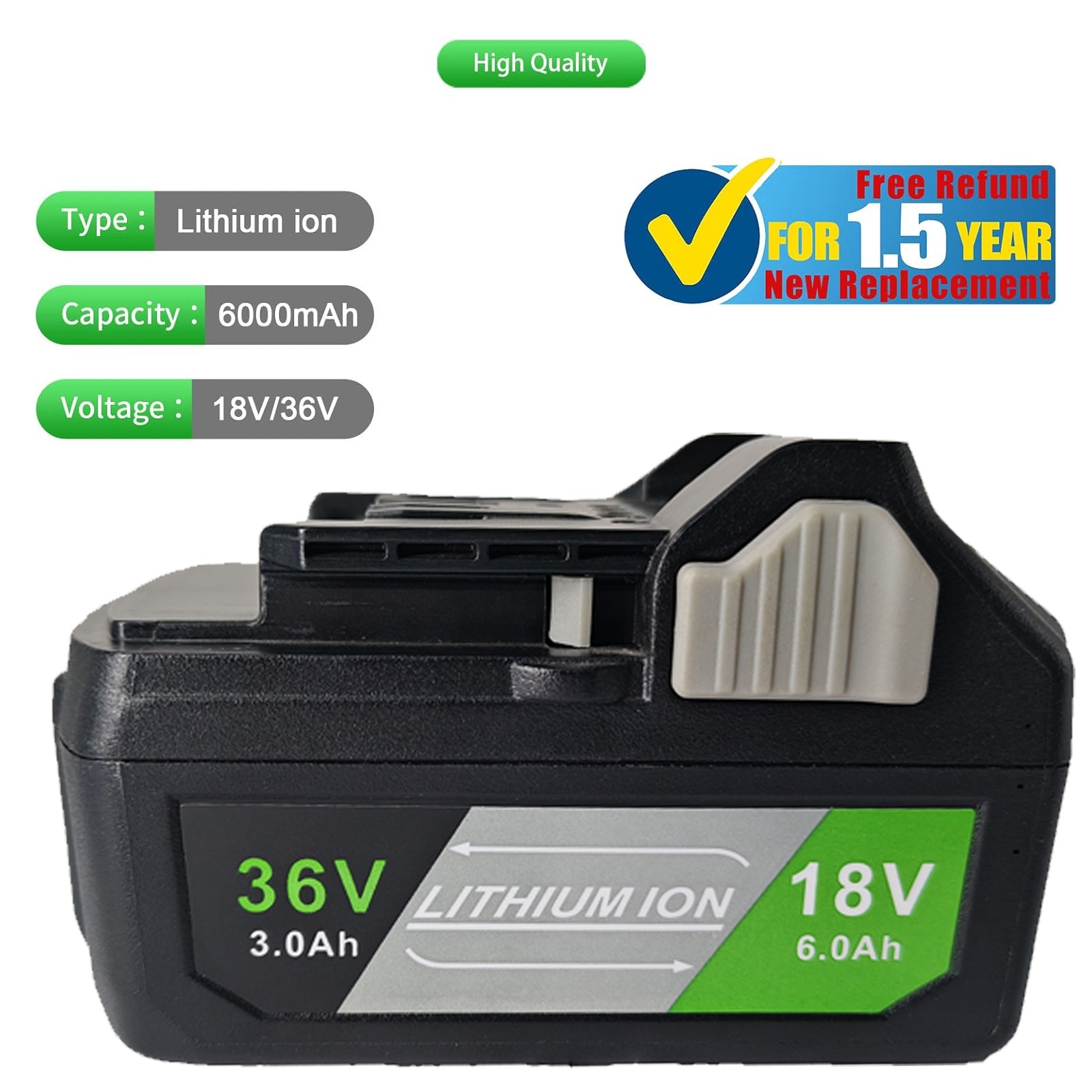 1PACK 6.0Ah Lithium-Ion Battery For Metabo HPT BSL36A18 36V/18V 372121M BSL36B18