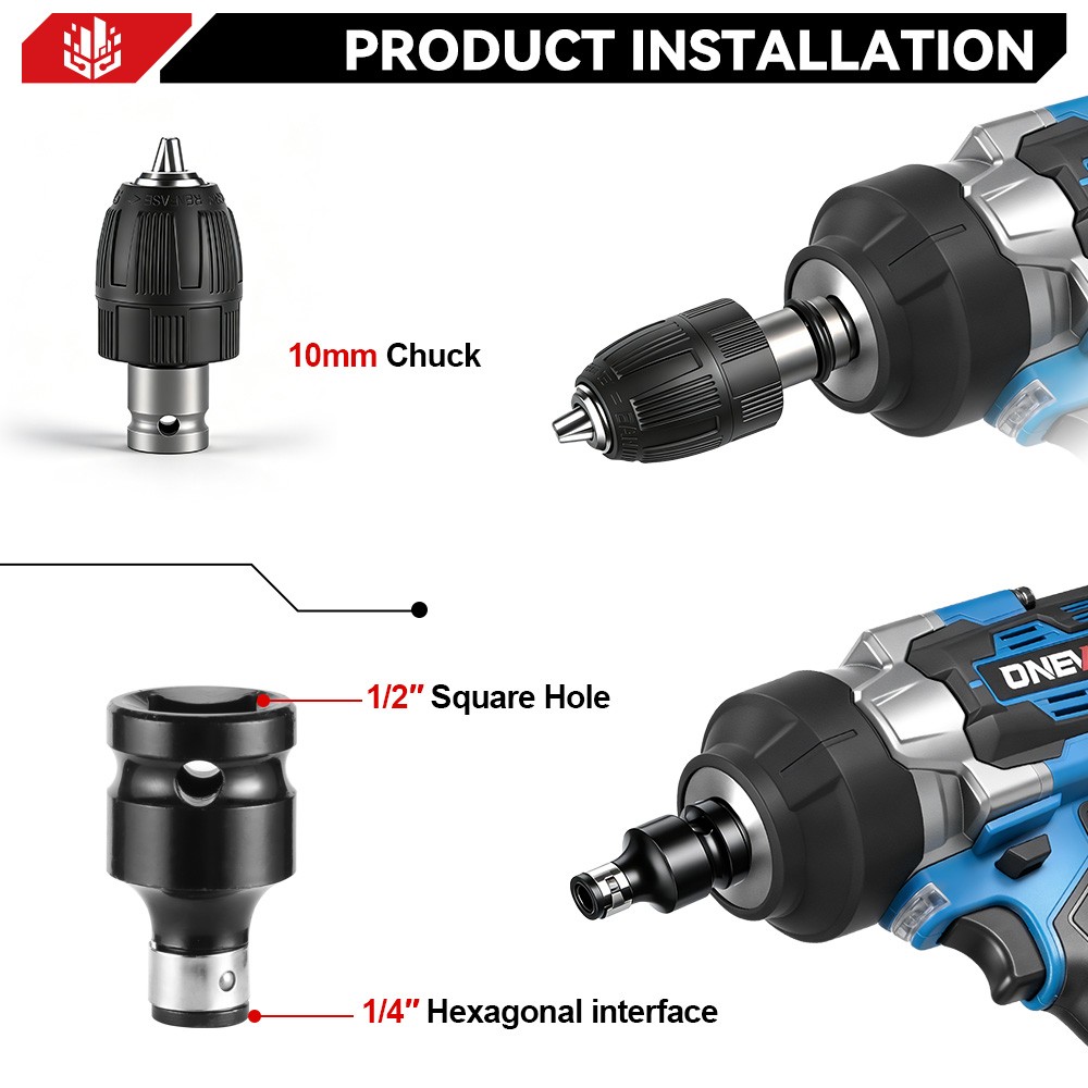 ONEVAN 2800Nm Electric Impact Wrench Gun 1/2 » Brushless Cordless Power Driver