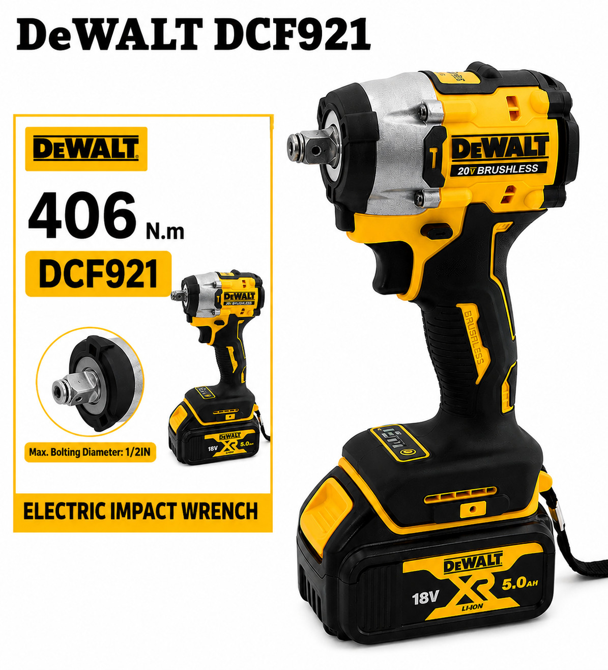 Dewalt DCF921B 20V 1/2&Prime; Impact Wrench Cordless Brushless 20 Volt Atomic Hog Ring