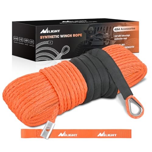 1/4&Prime; x 50ft Synthetic Winch Rope for Recovery Towing Winches,Orange | Winch