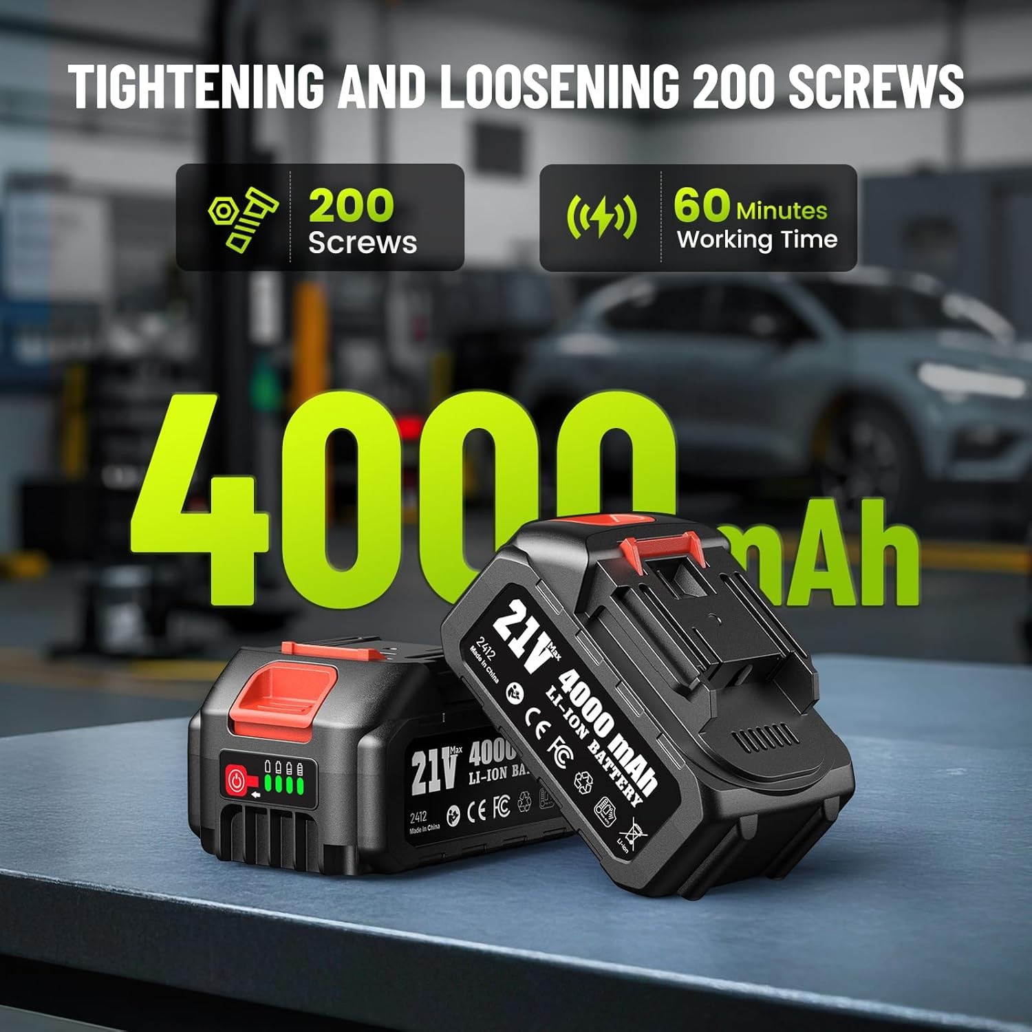 Robust 1200Nm Cordless Impact Wrench Kit with 2×4.0Ah Batteries Smart Auto Stop