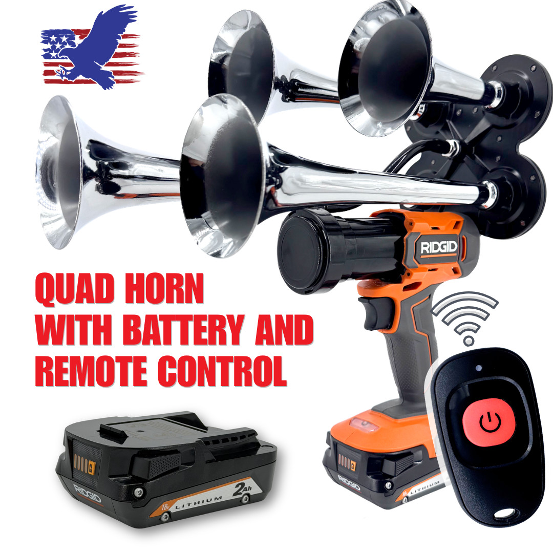 Ridgid 18V Quad Chrome Train Air Horn Kit with 2Ah Battery and Remote Control
