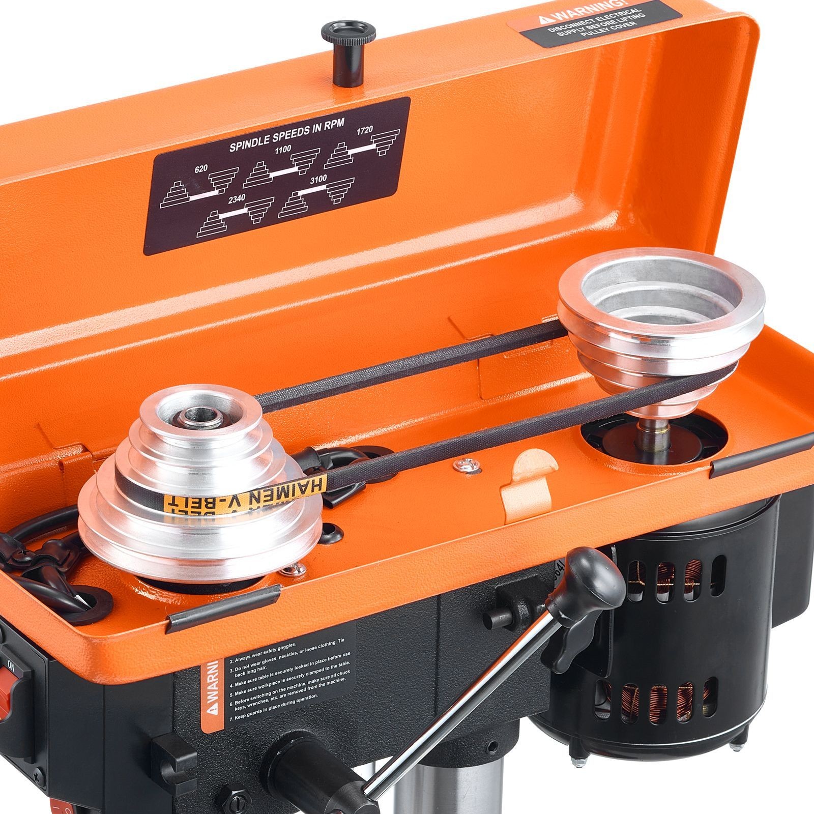 8in Benchtop Drill Press, 2.5A Motor, 5-Speed (620–3100 RPM), 45° Tilting Table
