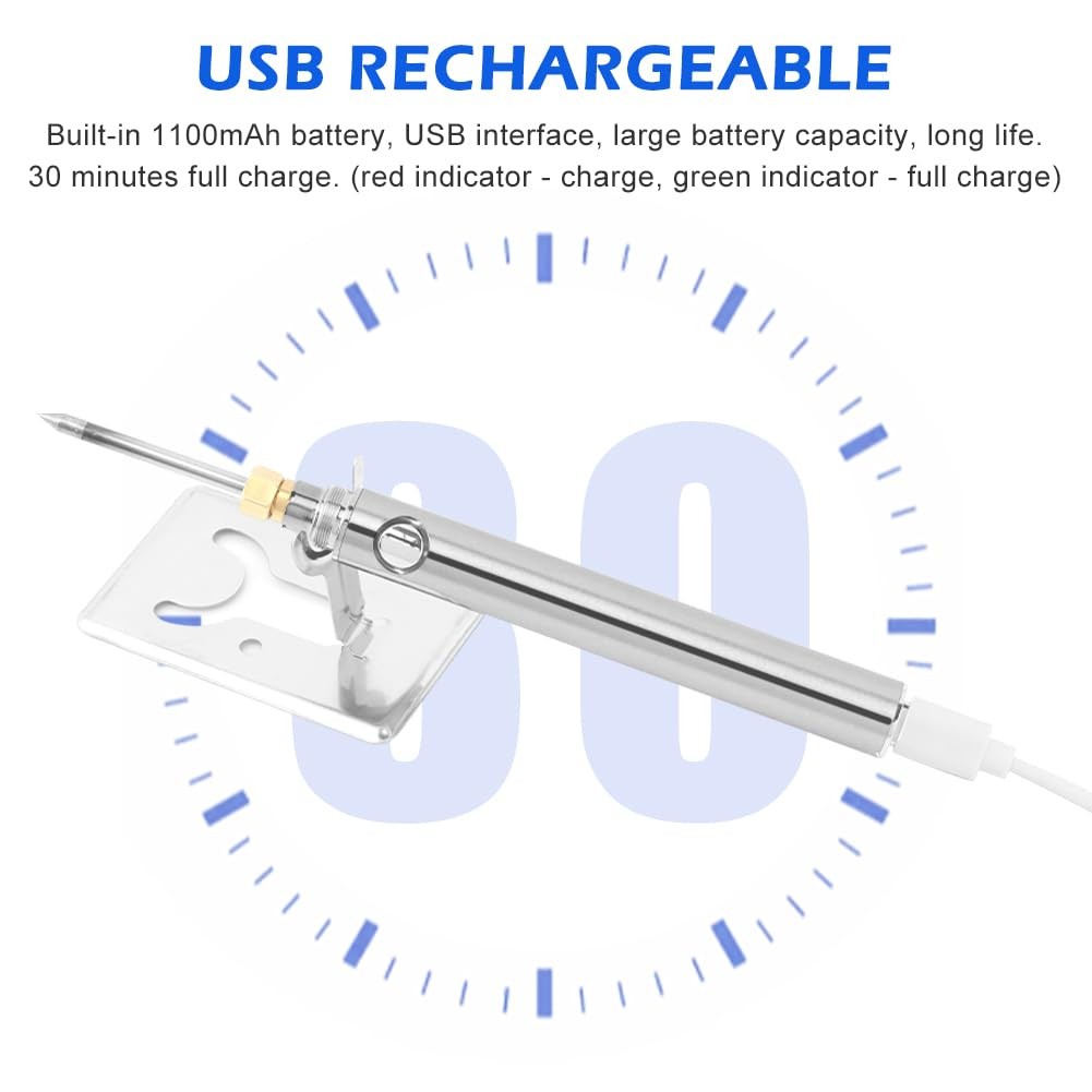 USB Rechargeable Portable Soldering Iron Kit, 1100mah 5V 15W Rapid Heat 788°F…