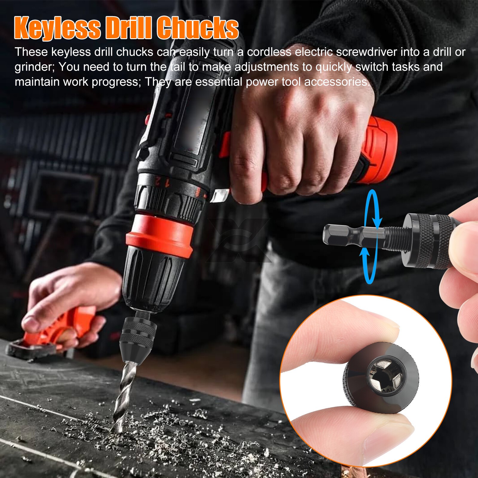 2x Keyless Chuck Conversion 1/4&Prime; Hex Shank Adapter Drill Bit Quick Change Driver