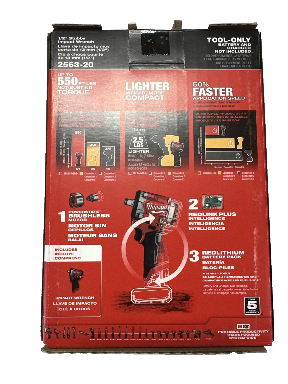 Milwaukee M12 FUEL 1/2&Prime; Stubby Impact Wrench 2563-20 + (2) XC 3.0 Batteries