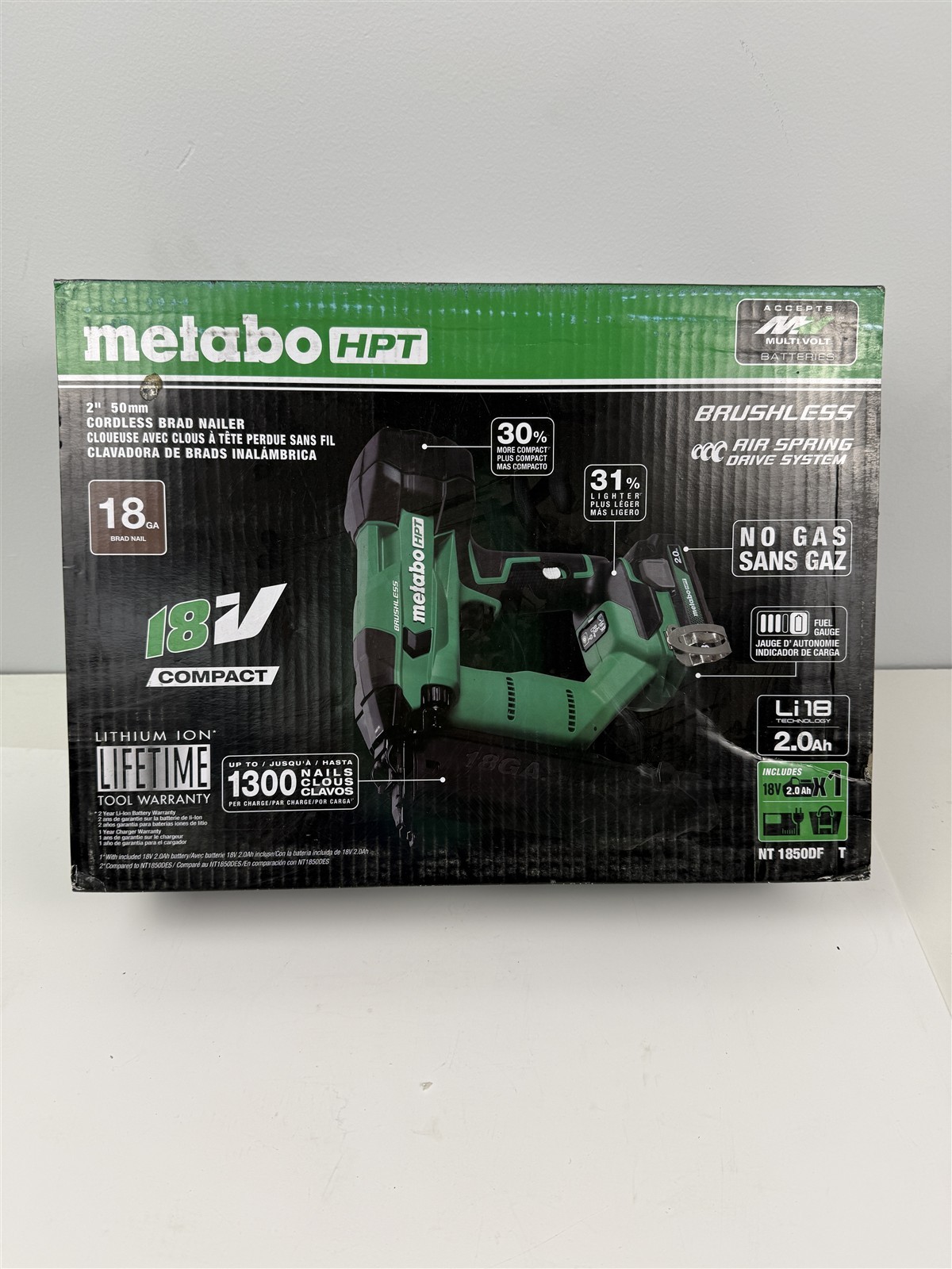 Metabo HPT NT1850DF T 18V Brushless Cordless Li-Ion 18G Straight Brad Nailer Kit