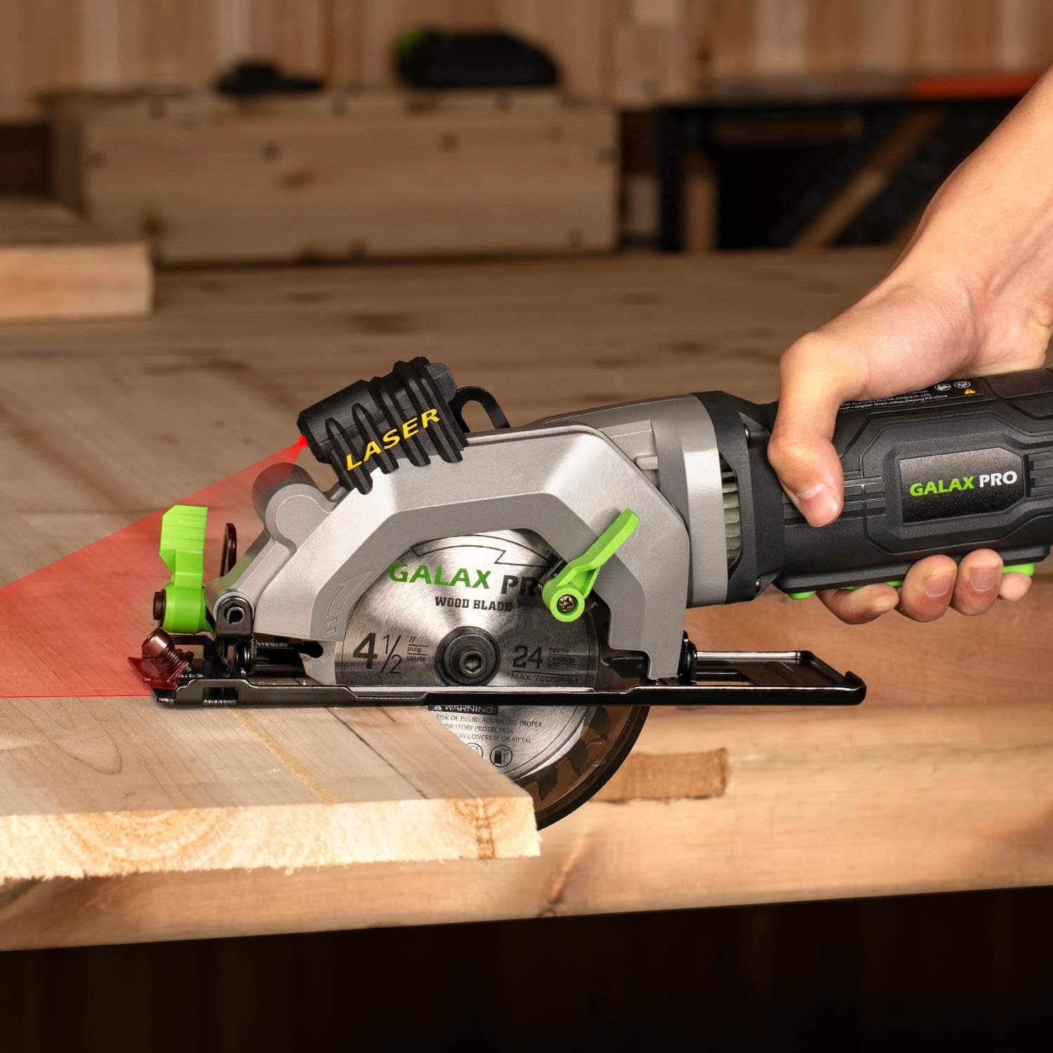 4Amp 3500RPM Circular Saw with Laser Guide, Max. Cutting Depth1-11/16&Prime;(90°), 1-1