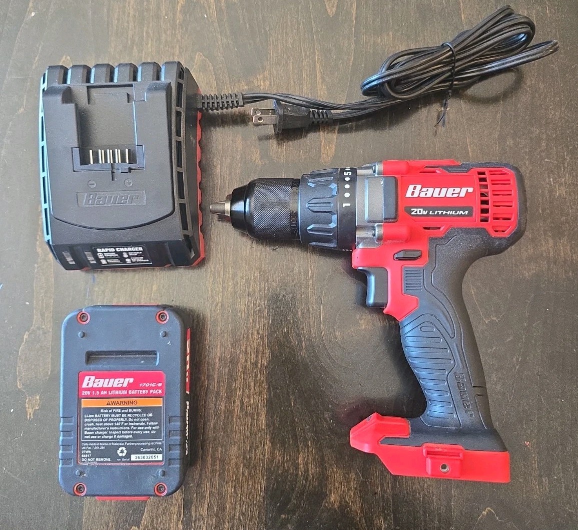 Bauer 20V Cordless 1/2&Prime; Drill Driver Keyless Chuck 1791C-B1 Battery Charger Test