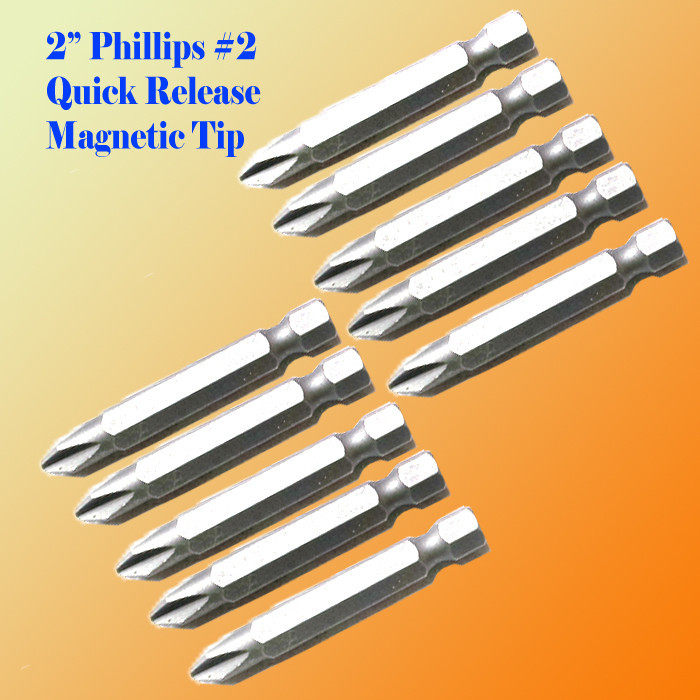 10 2&Prime; Phillips #2 Screw Driver Bit Quick Release 1/4 Hex Shank Magnetic Tip PH2