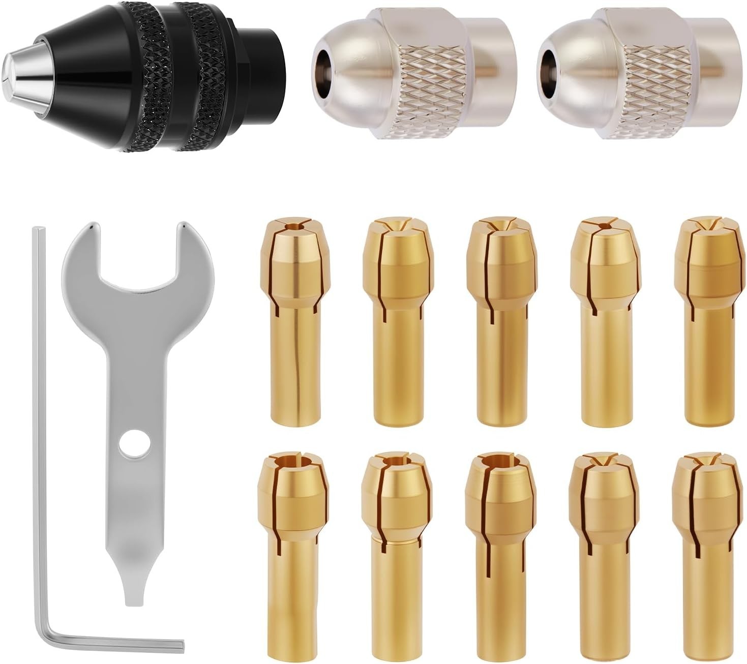 15PCS Keyless Drill Chuck Collet Set 1/32&Prime;–1/8&Prime; for Dremel Rotary Tool 4486 Comp