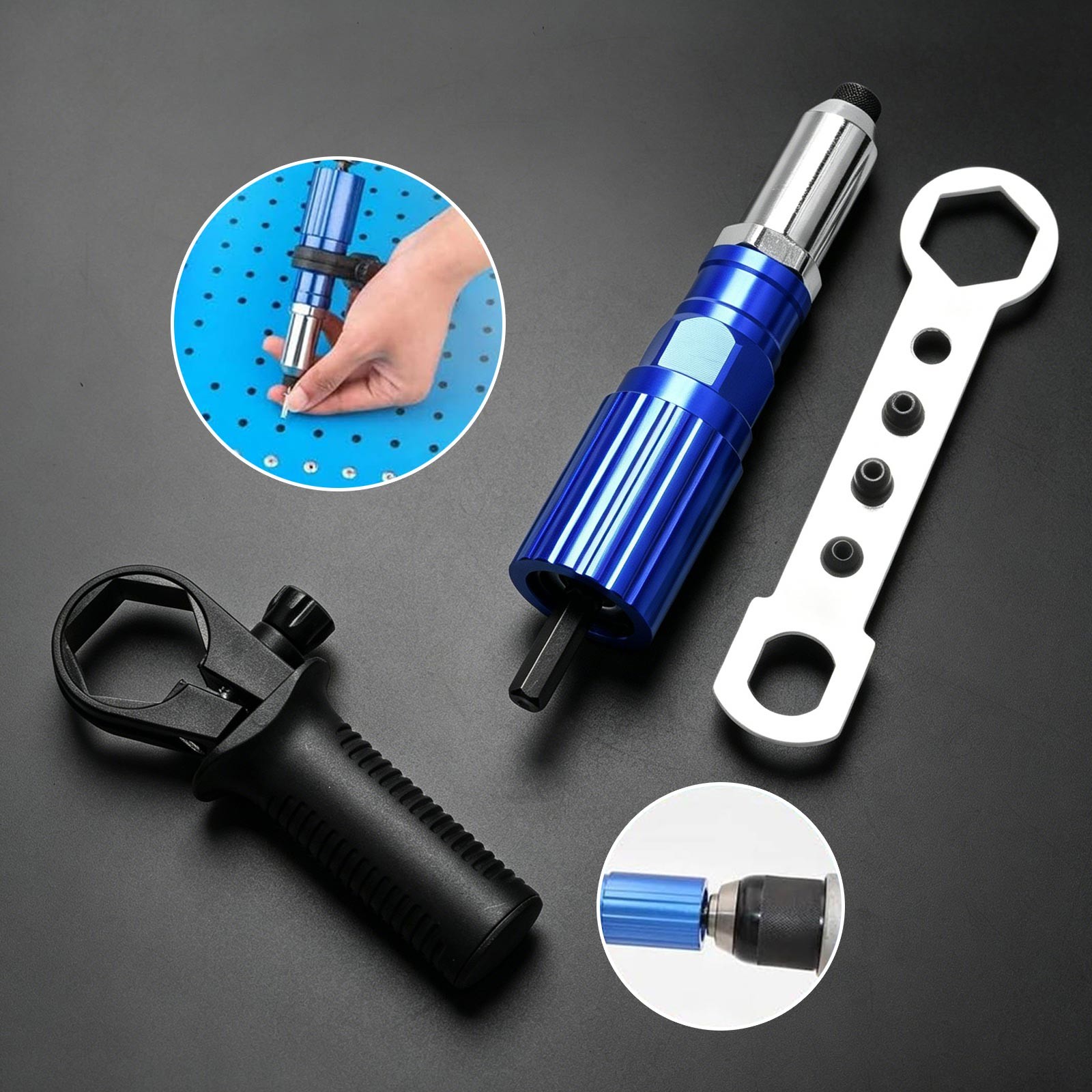 Electric Drill Rivet Gun Adapter Heavy Duty Aluminum 4 Sizes 1/4 Hex Shank Pop