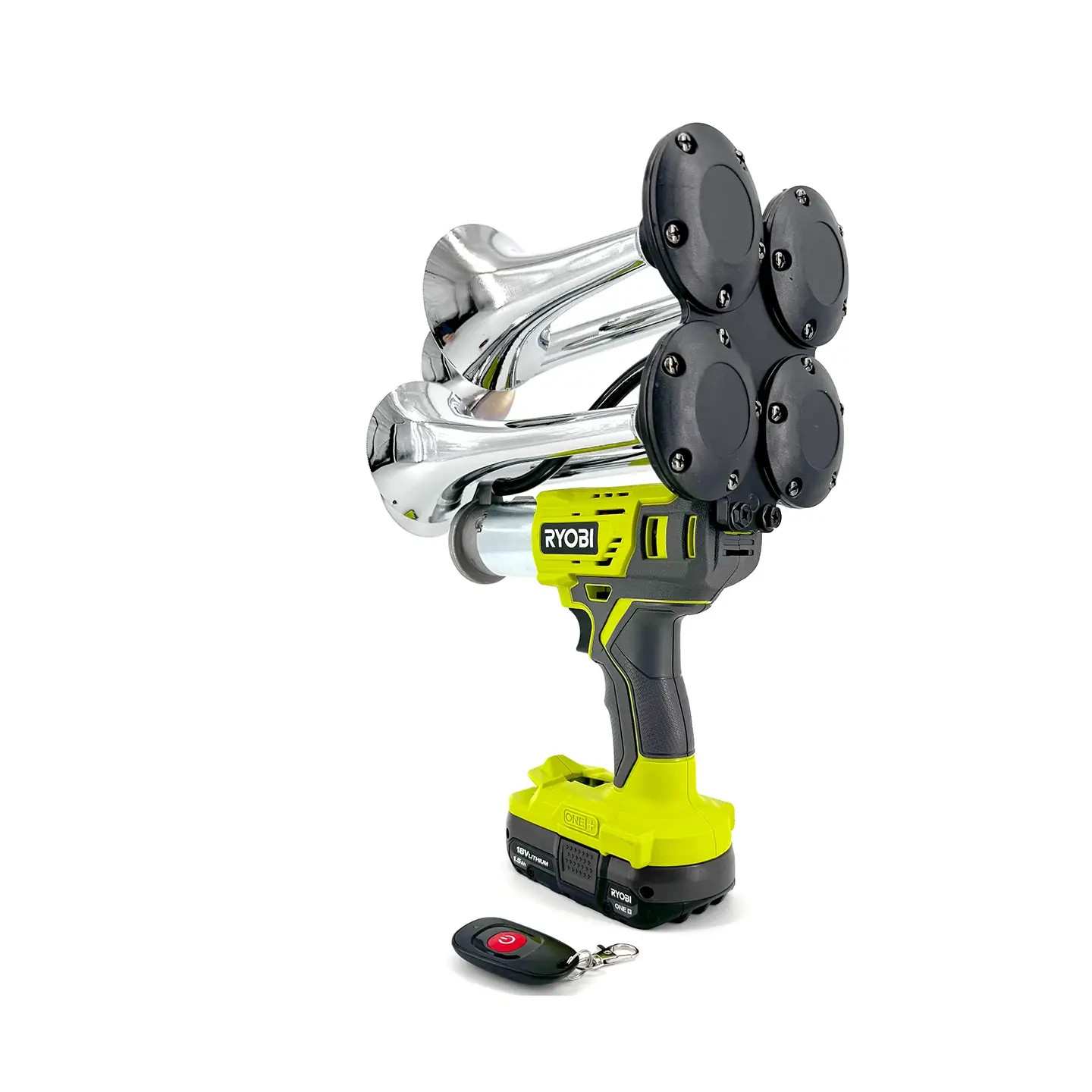 RYOBI 4 Trumpet Train Air Horn Chrome Quad 18V Portable / 2 Remote Controls