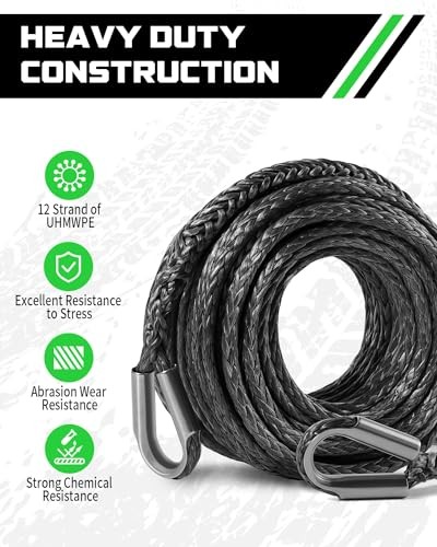 Winch Rope Extension, 1/4 » x 50ft Synthetic Winch 1/4 Inch x 50 Feet Gray