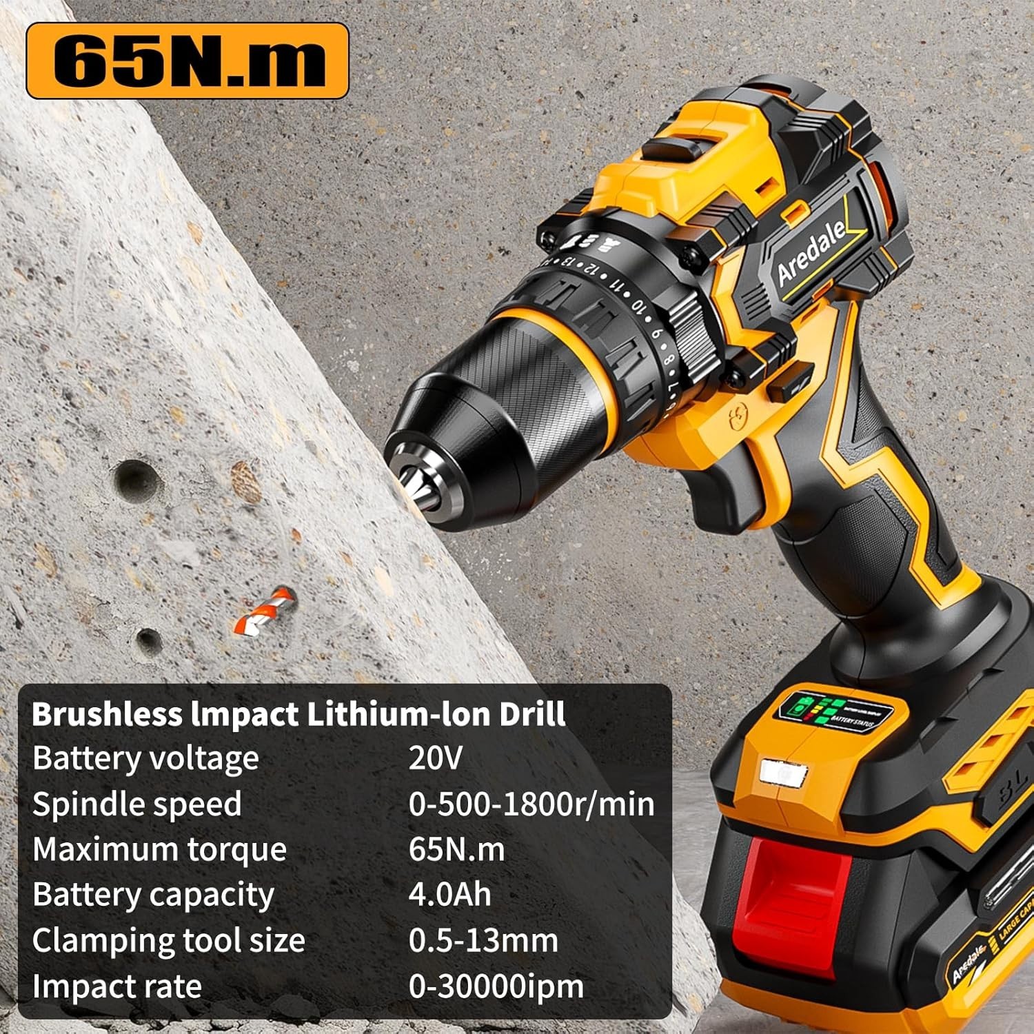 High-Performance 20V Cordless Drill with Brushless Motor & Extra Batteries