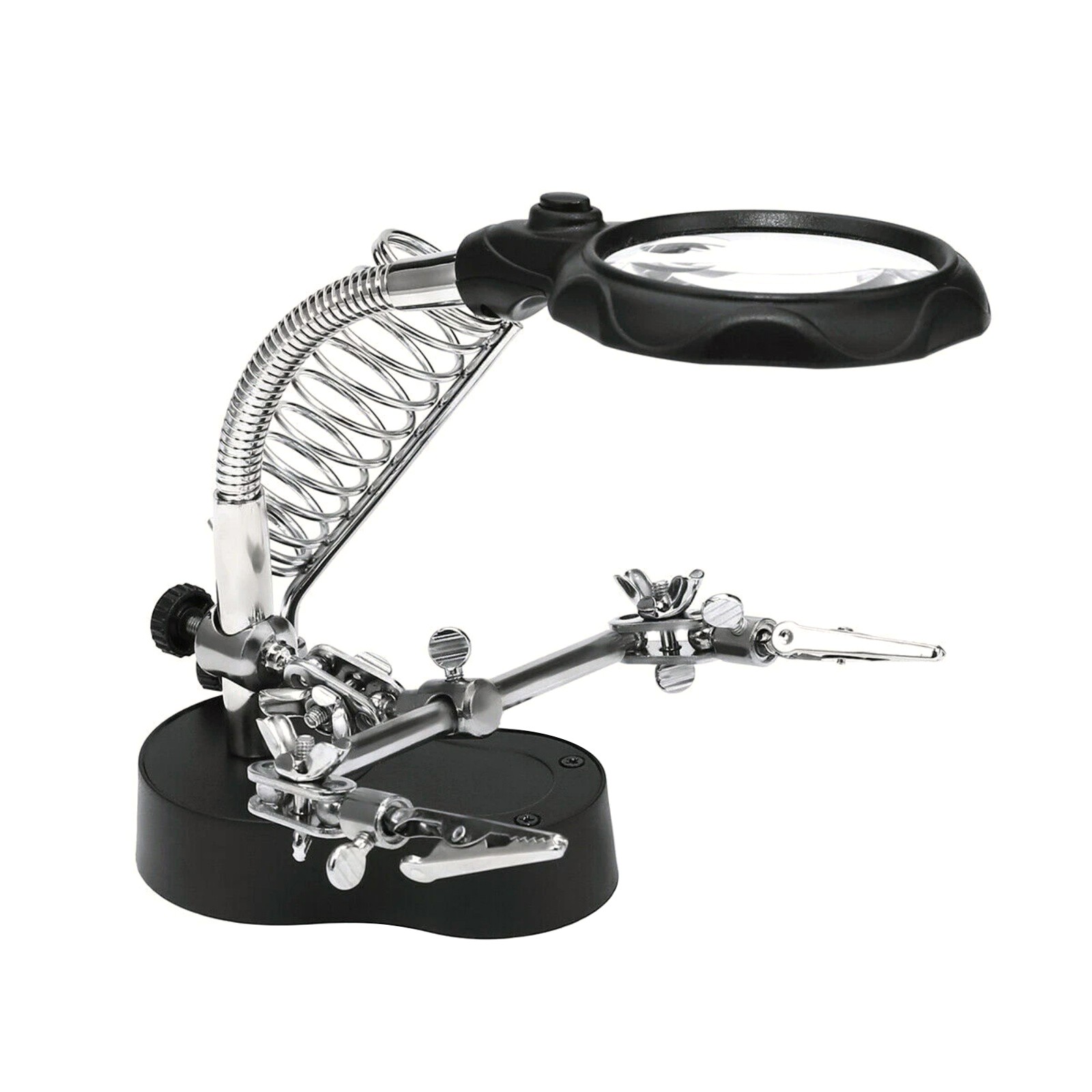 Coiled Soldering Station Holder with 5X Magnifier LED Lights for Hot Iron Safety