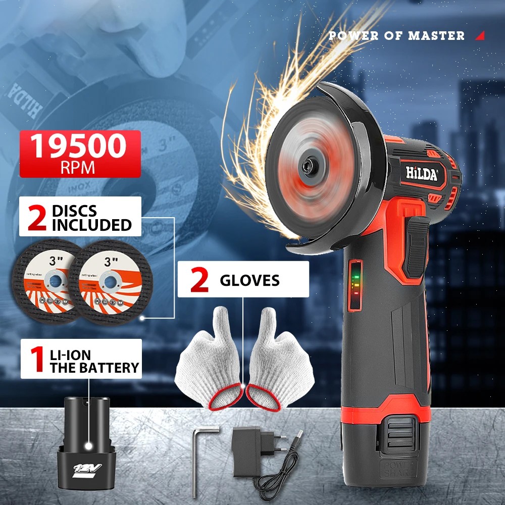 Cordless Brushless Angle Grinder Grinder 19500RPM 12V Mini Cut Off Power Tool US