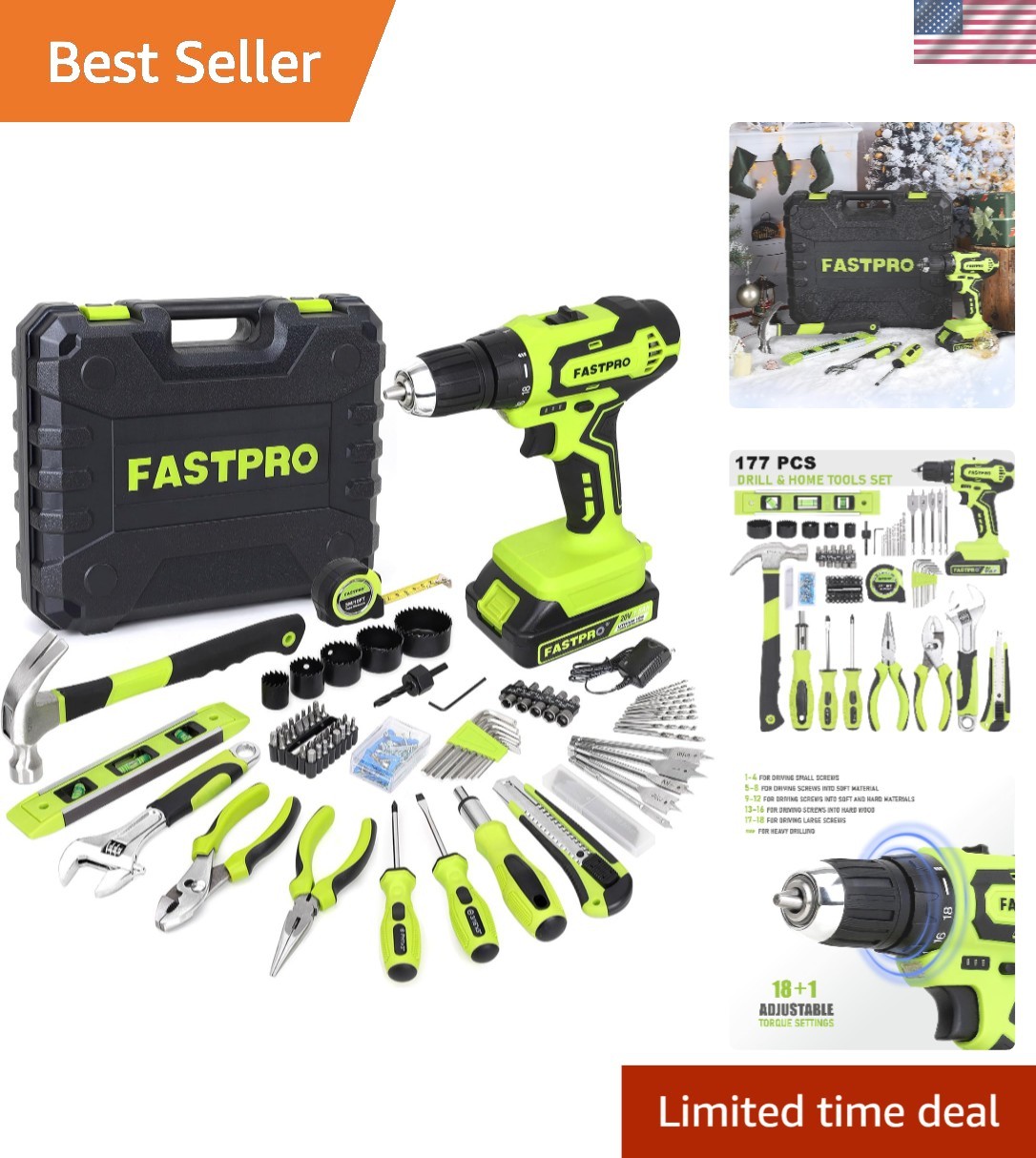 All-in-One 177-Piece 20V Drill Set with Storage Case – Home Repair Essentials