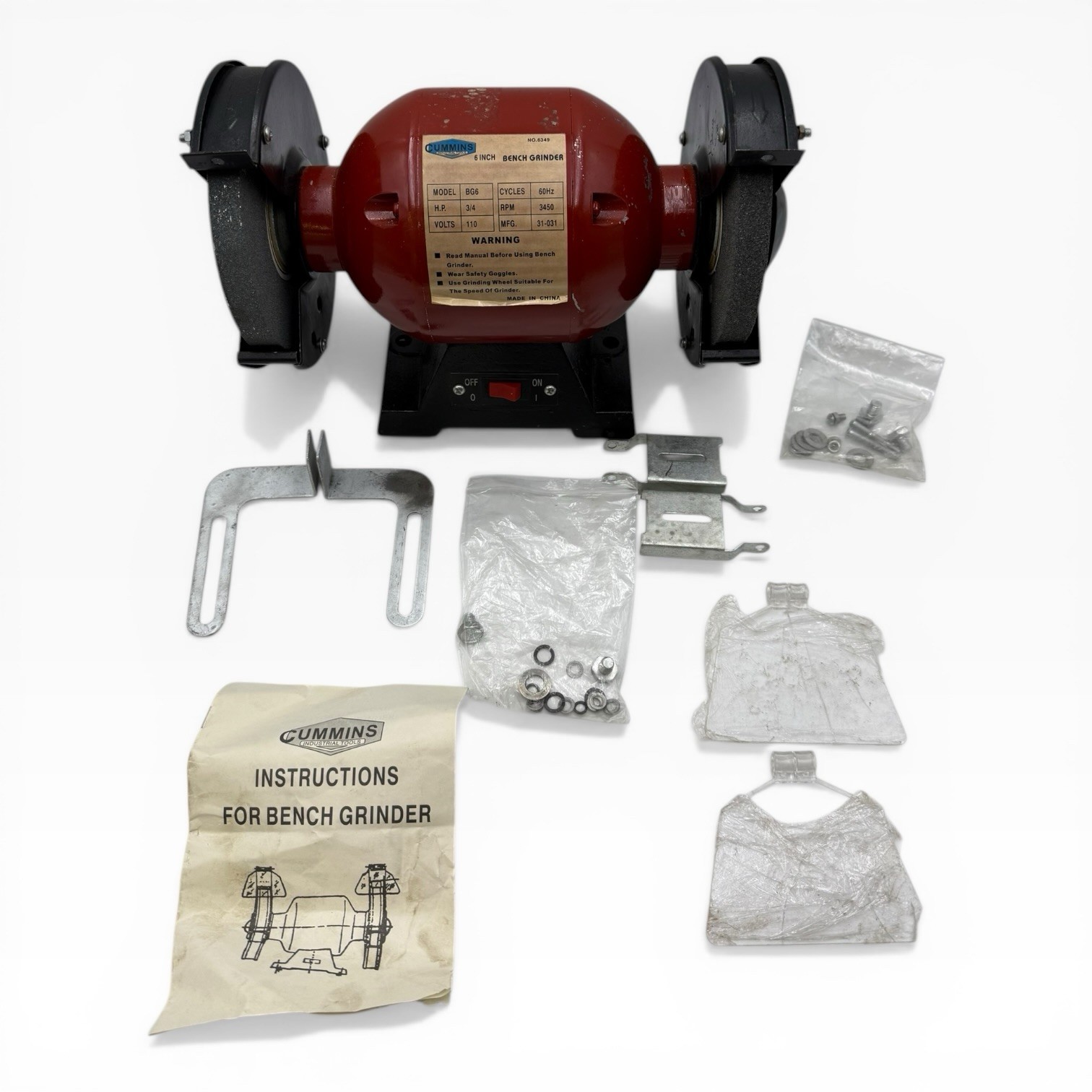 Cummins Industrial Tools 6 Inch Bench Grinder Red NO.6349