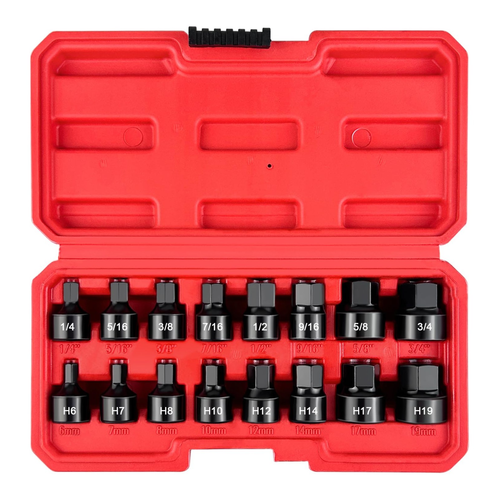 16-Piece Low Profile Impact Hex Driver Set, 3/8&Prime; Drive, CR-V Steel, SAE/Metric