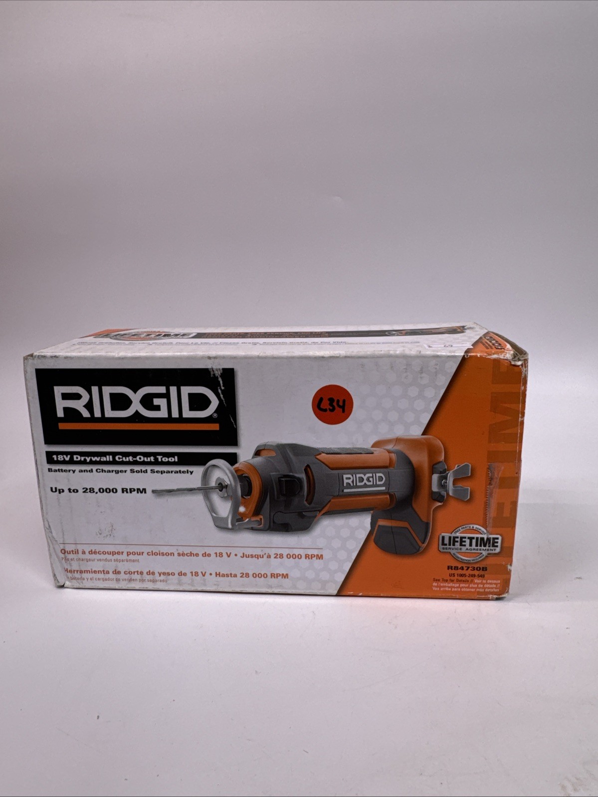 RIDGID R84730B 18V 28000RPM Cordless Drywall Cut-out Tool L34