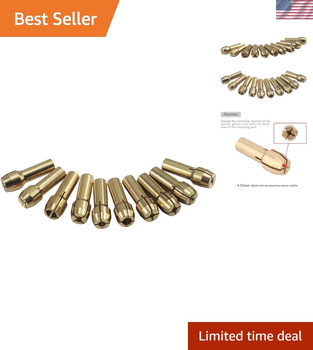 Assorted Sizes Brass Rotary Collet Set – 10 Pcs for Enhanced Tool Performance