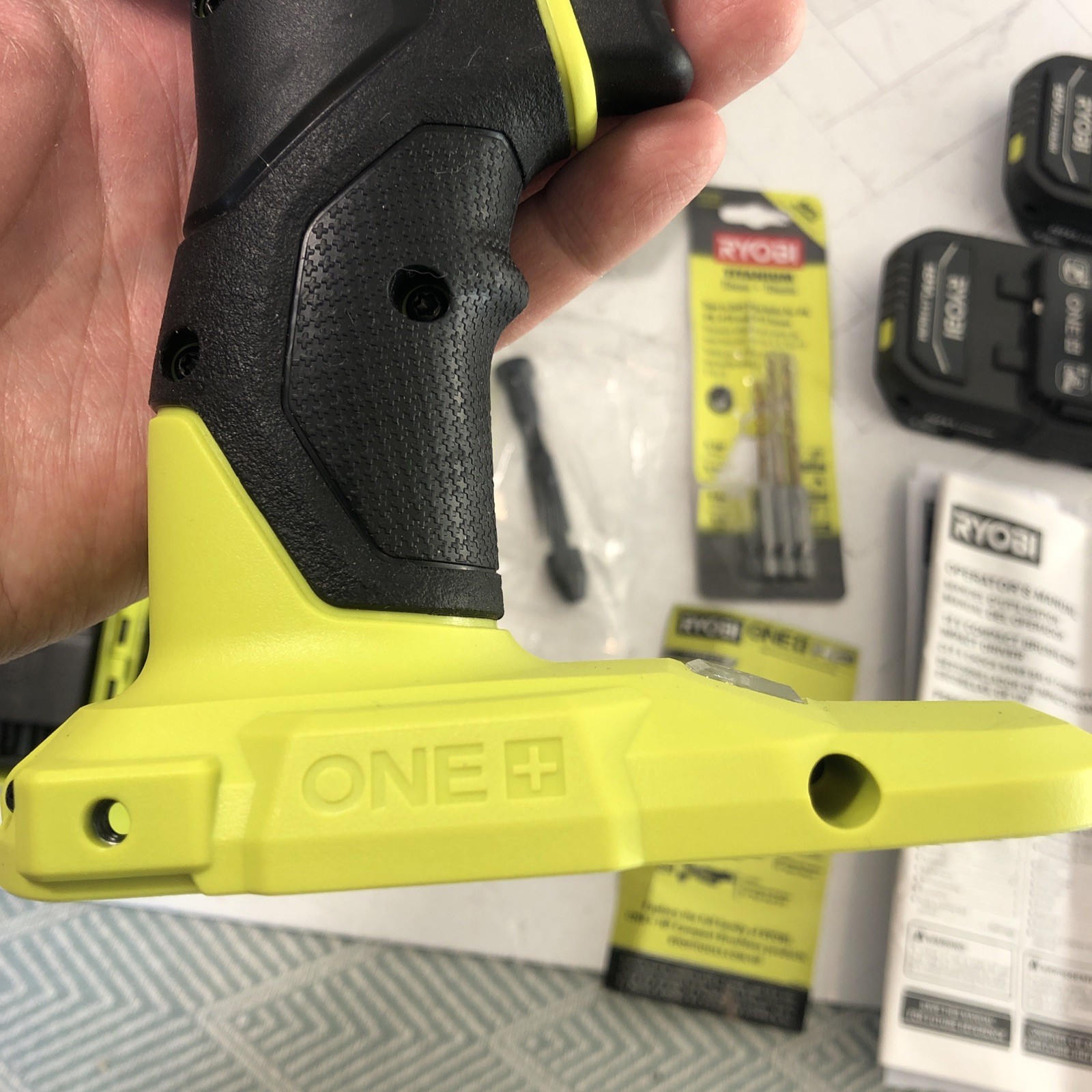 Ryobi One+ HP Brushless Drill Driver w 2 Batteries Charger screw kit BARELY USED