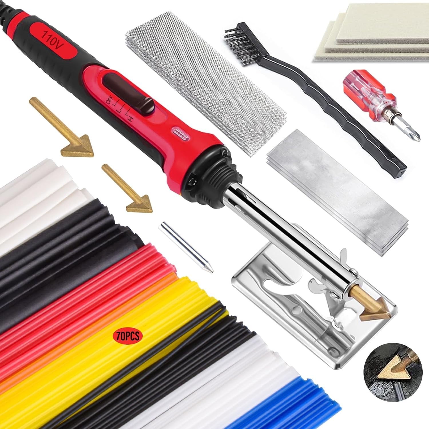 150W Plastic Welder Kit 3-Speed Temp Control Professional 70 Rods 3 Tips Car