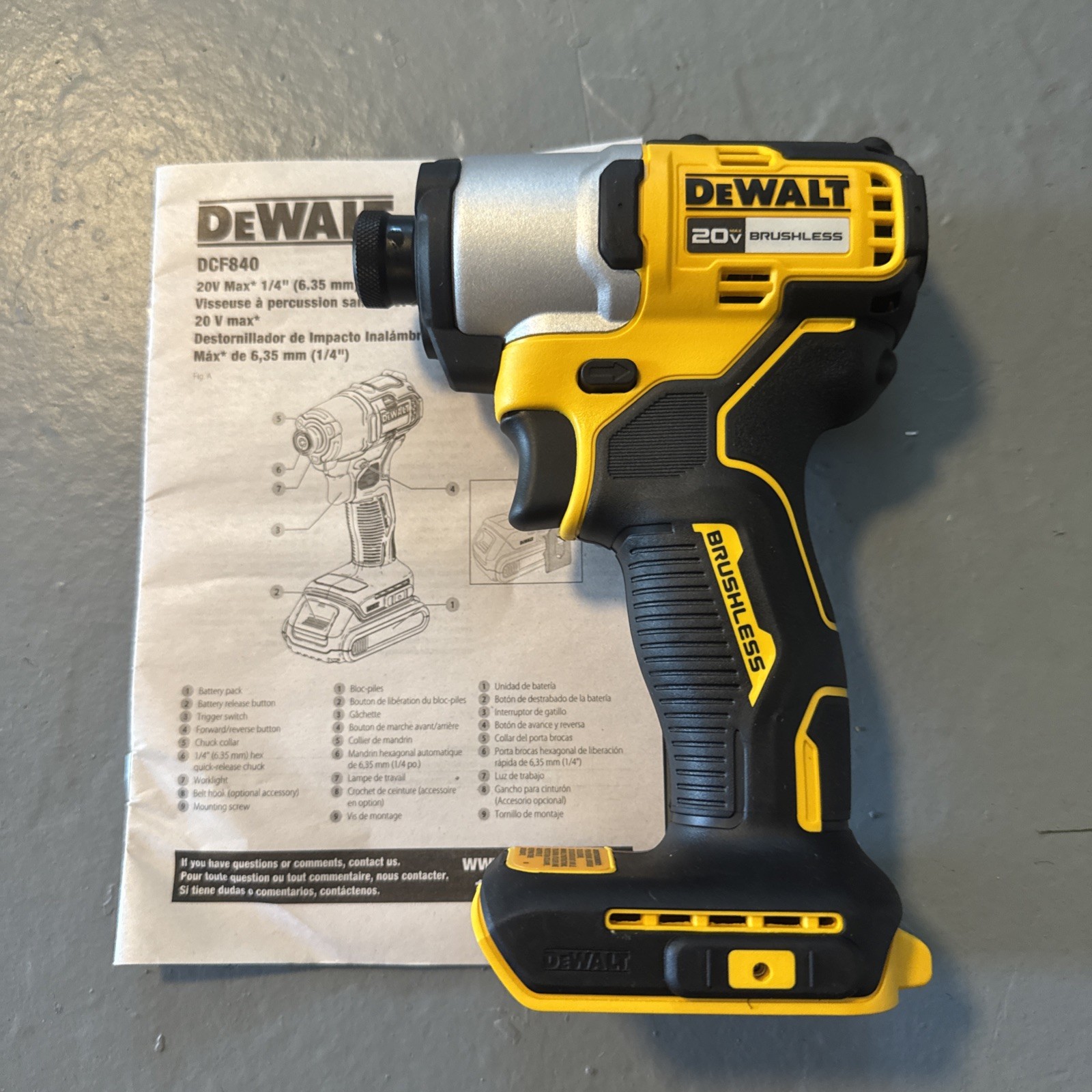 Dewalt DCF840B 1/4&Prime; 20V 20 Volt Max Brushless Cordless Impact Driver 1700 Ft LBS