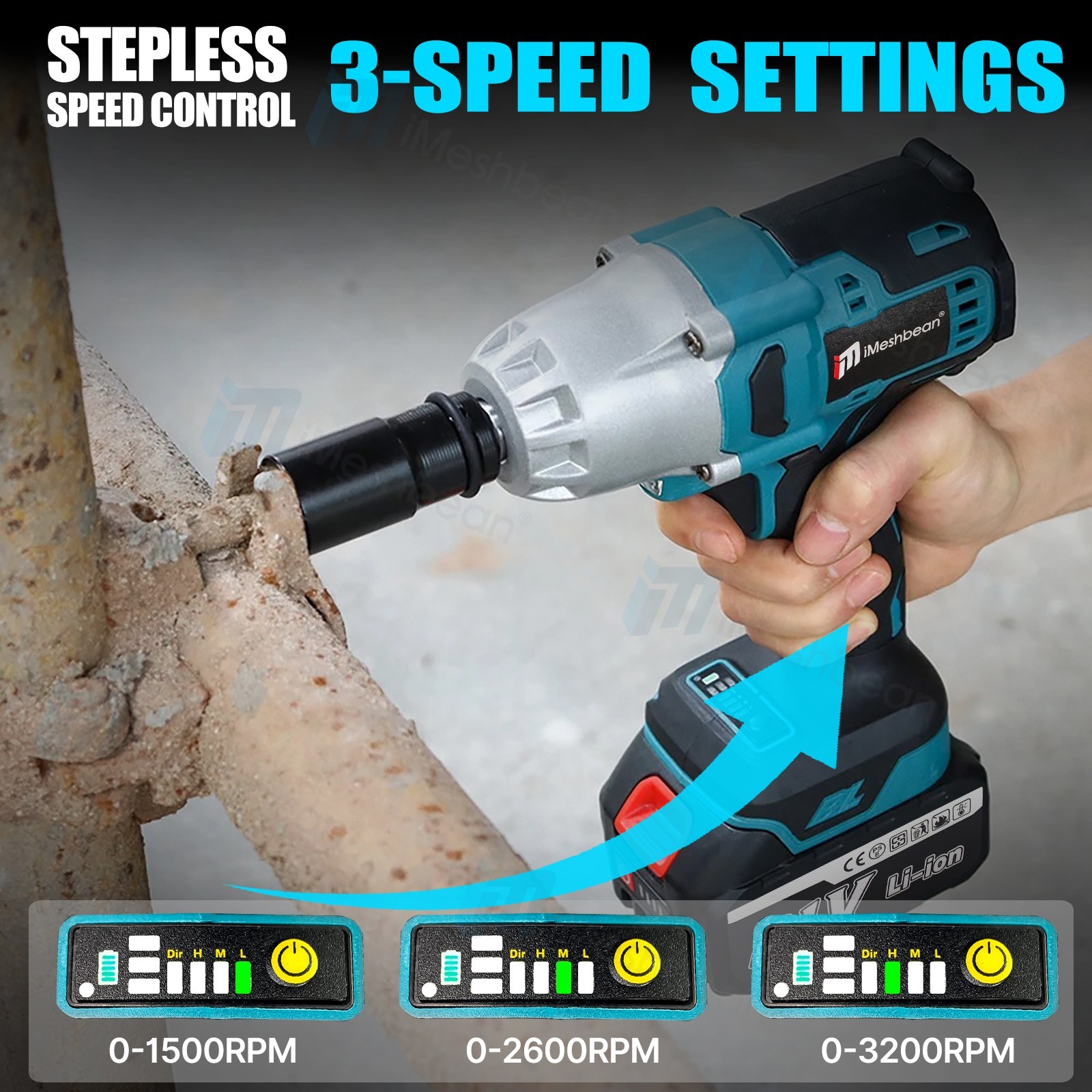 800Nm Cordless Electric Impact Wrench 1/2 » Gun High Power Driver Li-ion Battery