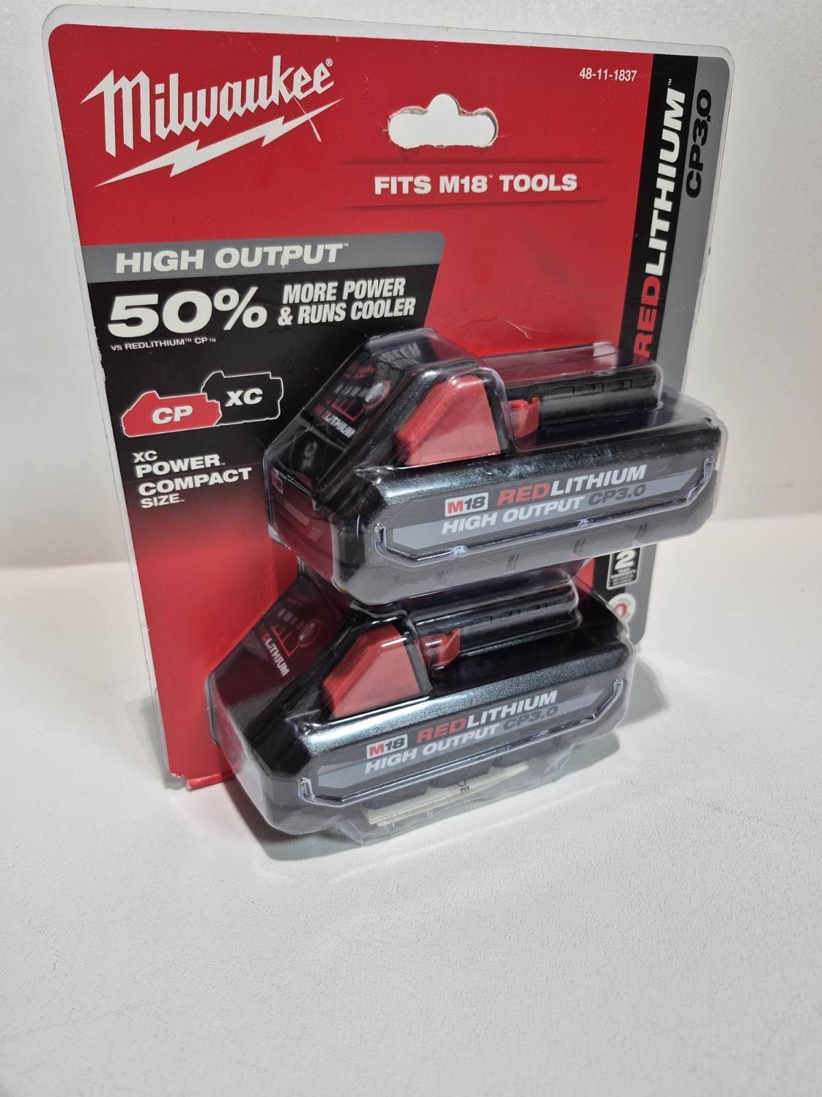 Milwaukee 48-11-1837 M18 REDLITHIUM HIGH OUTPUT CP3.0 Battery, 2-Pack