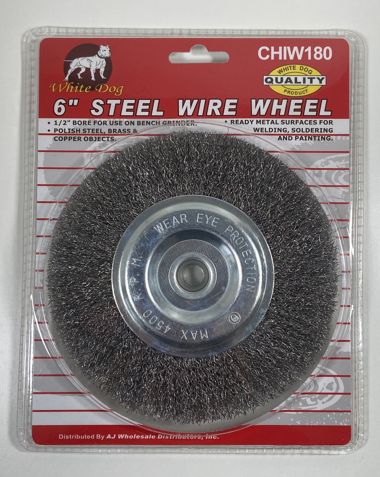 STEEL WIRE 6” WHEEL FOR BENCH GRINDER 1/2&Prime; BORE 4500 RPM